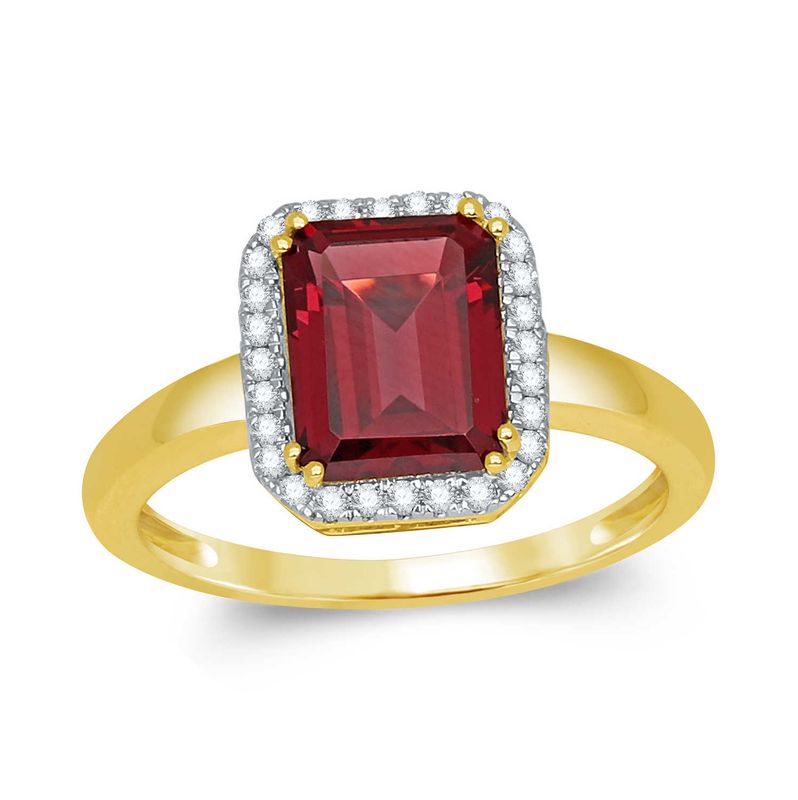 EC Ring i gult gull med diamant 0,14 ct WSI og Rhodolitt 22150043