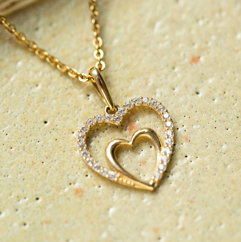 Anheng i gull med zirkonia hjerte 56940