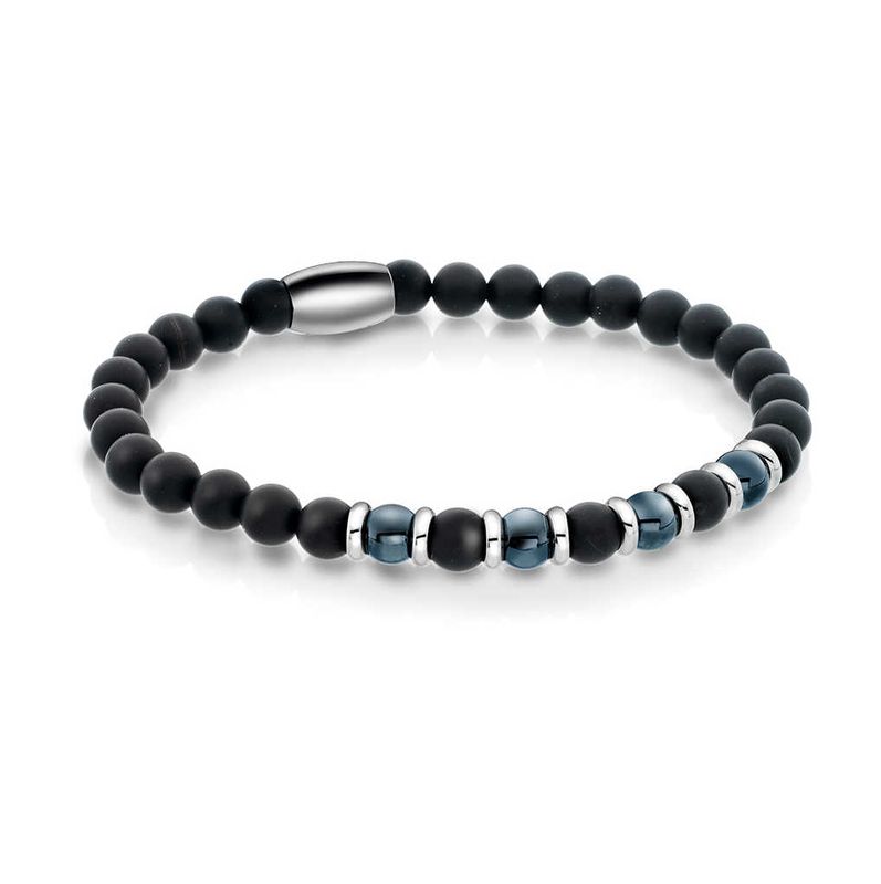 Armbånd i stål sort agat sten 972385
