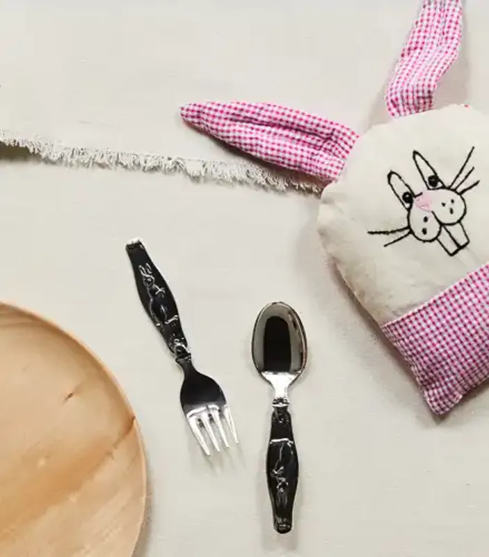 Hare gavesett skje og gaffel sølv 078830