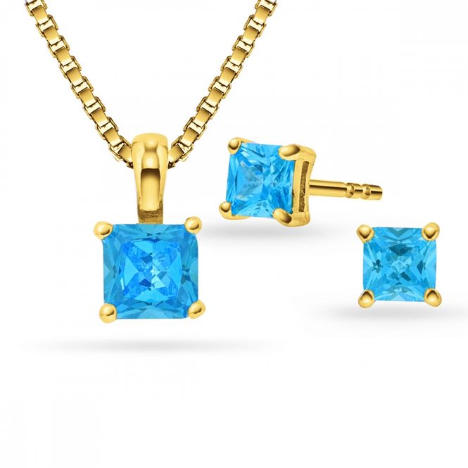 Hovedbilde Sett i forgylt sølv med firkantet turkis zirkonia 69568