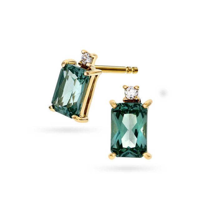 Hovedbilde Ørepynt gult gull med grønn spinell
