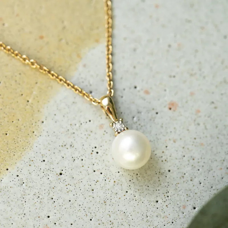 Anheng gull ferskvannsperle og diamant 2616243