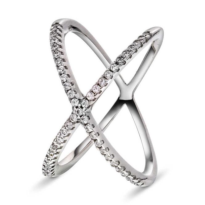 Hovedbilde X-ring rhodinert sølv med zirkonia 991874