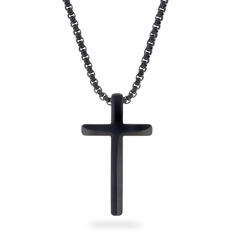 Smykke  stål sort kors 972521