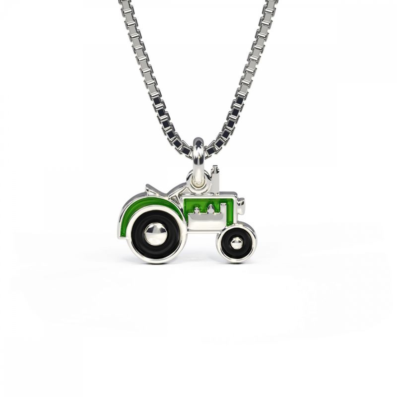 Halskjede i sølv - Grønn traktor 44714